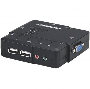 2-Port Compact KVM Switch by Manhattan with Audio and USB-A, Included Cables, Black Box