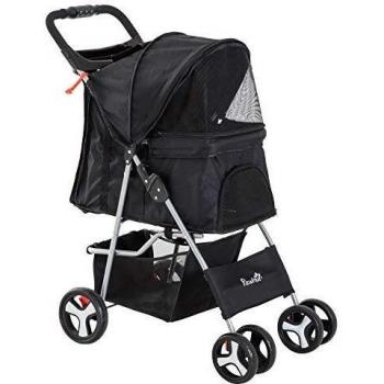 Poussette buggy pour chiens 84x48x90cm pliable tissu 600D Oxford noir