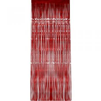 Smiffy's-21718 Cortina de Flecos Brillantes, Metálica, 91cm x 244cm, Color Rojo, No es Applicable