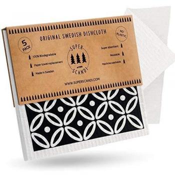 SUPERSCANDI Artdeco White on Black Biodegradable Sponge Cloths
