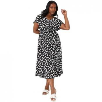 Women’s 28” Monochrome Ditsy Ruffle Midi