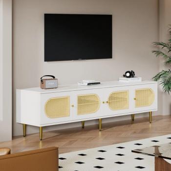 Mobile TV 4 Ante Rattan e Ripiani 180x40x50
