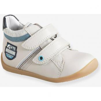 Bottillons gris clair en cuir pour les premiers pas de bébé garçon VERTBAUDET