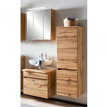 Lomadox Badmöbel-Set, 3-teilig, Eiche Baumkante, Spiegelschrank und Beleuchtung, 116/200/40 cm