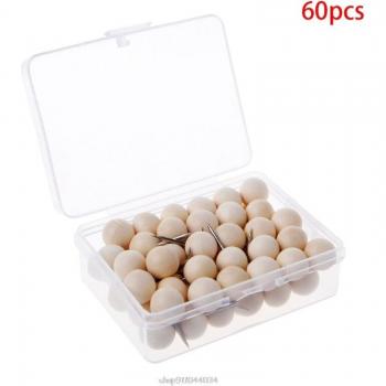 Punaises rondes en bois décoratives, 60 pièces, épingles à dessin créatives