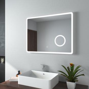 Miroir lumineux 80 × 60 cm EMKE – loupe 3×, LED blanche froide, commande tactile