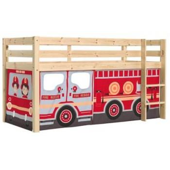 Lit Mi-Haut en Pin Naturel avec Housse Pompiers