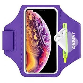 Guzack Performance Runner Armband – 6.8” Sweatproof, Reflective, Purple, Gym‑Ready