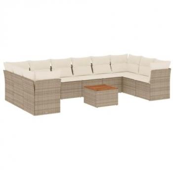 VidaXL 11-tlg. Lounge-Set für den Garten mit Kissen Beige Poly Rattan
