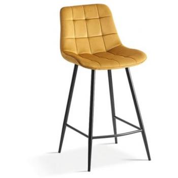 Chaise de Comptoir Chic Jute – Velours Doré – Base Métallique – 95 cm