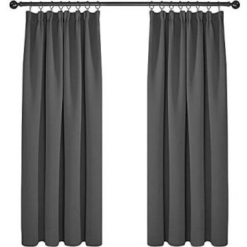 Rideaux occultants à double paroi thermique, gris foncé, galon fronceur, 2 pièces