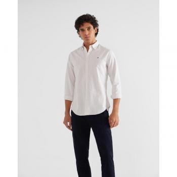Camisa slim fit rayas beige para hombre