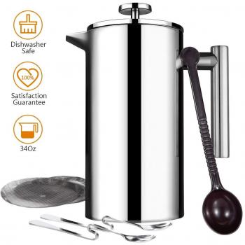 TOPELEK 1-Liter Double-Walled Coffeemaker with Filter Set