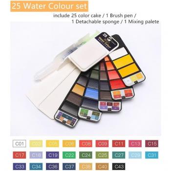Artistic Watercolor Solid Paint Collection with Brush Pen