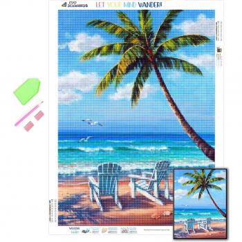 Diamond Beachscape Embroidery Set – 5D Coconut Tree Pattern
