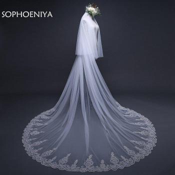 Velo de novia marfil con apliques de encaje 3 metros