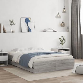 Small Double Bed Frame with Drawers Grey Sonoma 120x190 cm