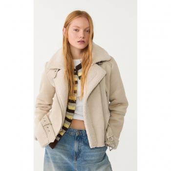 Stradivarius Bikerjacke Doppel­Face Wildleder‑Look Ecru, M