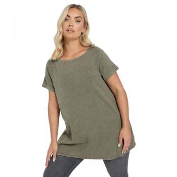 Acid Wash Swing T-Shirt with Ribbed Detail – Light Khaki