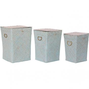 Cestos DKD Home Decor Rosa Celeste Boho (37 x 37 x 50 cm) (3 Piezas)