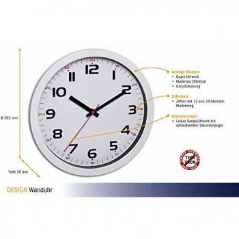 TFA Dostmann Wanduhr Analog, Glas, Kunststoff, Weiß, L315 x B45 x H345mm
