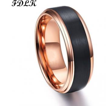 Anillo de matrimonio acero inoxidable, color negro mate con detalles en oro rosa, diámetro 8mm, unisex