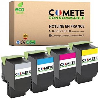 Pack 4 Toners COMETE – Compatibles Lexmark 80C0S10/20/30/40 – Noir, Cyan, Magenta, Jaune