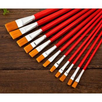 Brosse-pinceau artiste nylon rouge, peinture aquarelle et à l'huile, taille 1-12