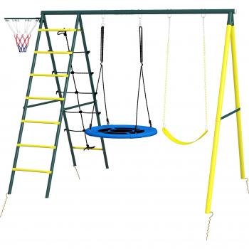 Outsunny Set Altalene da Giardino con Canestro e Scalette per Bambini 3-8 Anni