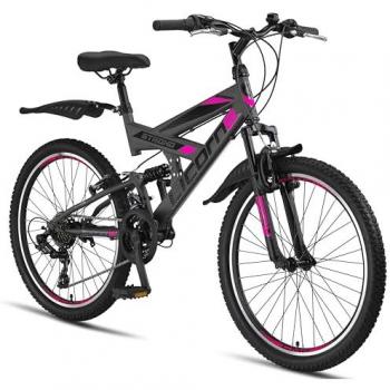 Vélo VTT 26 Licorne Premium Anthracite & Rose 21 Gears Full Suspension