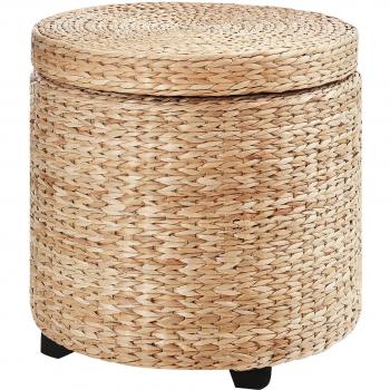 Pouf Contenitore Poggiapiedi Tavolino Stile Boho Rivestimento Naturale