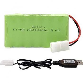 Gecoty® Batterie AA 8.4 V 2400 mAh – Chargeur USB + Prise Tamiya