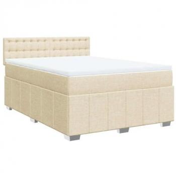 Cama box spring 140x190 cm con colchón de tela crema