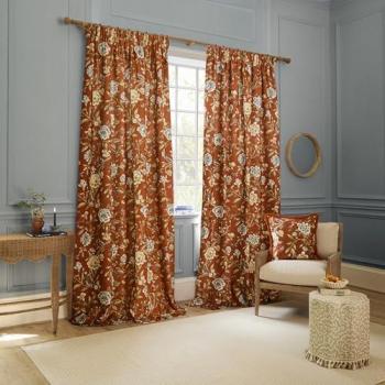 Sanderson Porcelain Garden Chenille Curtain – Burnt Orange, 168 cm × 229 cm Drop
