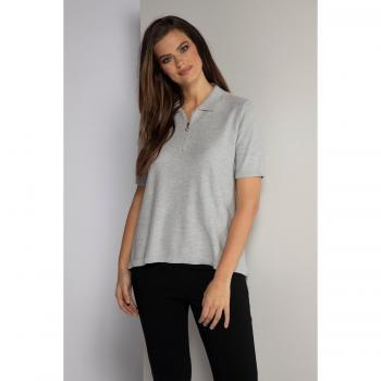 Plus Size Short Sleeve Zip Front Polo Shirt, Women, Grey, Size 24/26, Cotton/Viscose/Synthetic Blend