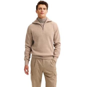 Sandfarbener Troyer Pullover – Größe L, Männer, Label‑Detail