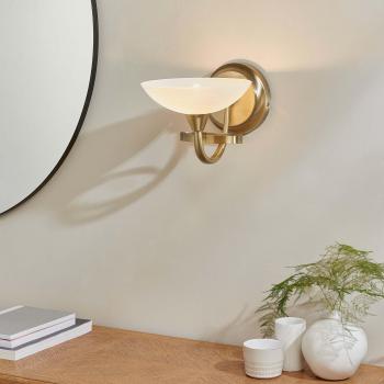 Traditional Brass Single Light Wall Sconce with White Glass Shade