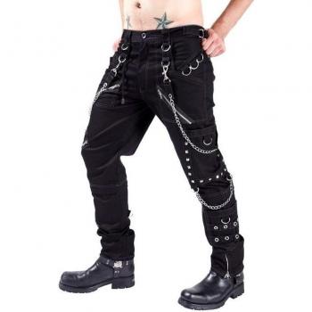Pantalones de metal negro para hombre, ajustados, con ojales y anillo, estilo coreano, para club nocturno, tallas 29-38