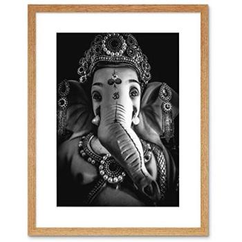 Sculpted Ganesh Silhouette – 9×7 Black & White Print, Beige-Framed