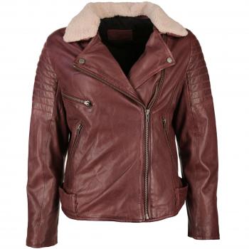 Tom Tailor Damen Lederjacke – Rot, Teddyfellkragen, XL (Ttw-7012)