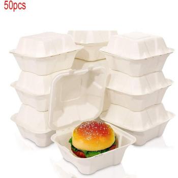 Caja de comida desechable de fibra de caña de azúcar 50 Uds, apta para microondas