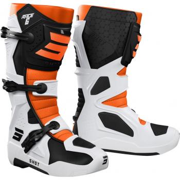 Botas Shot Race 6 Motocross 47 con Dorso Blanco y Detalles Naranja