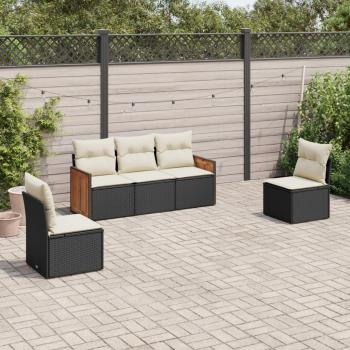 Garten-Sofagarnitur 5-tlg. Schwarz Poly Rattan mit Kissen