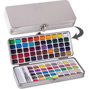90-Color Watercolor Set with Shiny Glitter, Metallic, and Neon