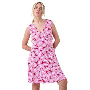 Roman Petite Womens Leaf Print Stretch Wrap Dress
