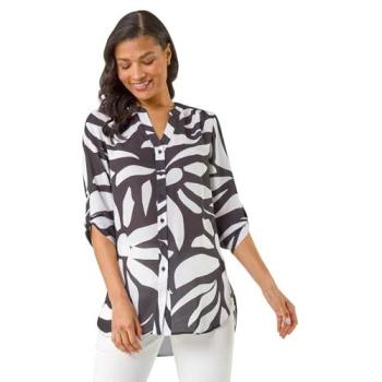 Size 10 Women’s Monochrome Button‑Front Blouse in Black