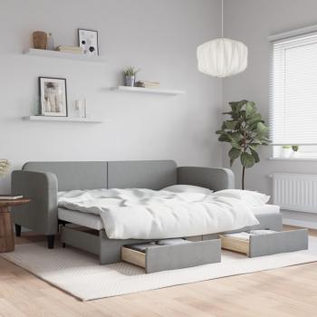 Sofa-lit gigogne avec tiroirs gris clair 90x200 cm tissu
