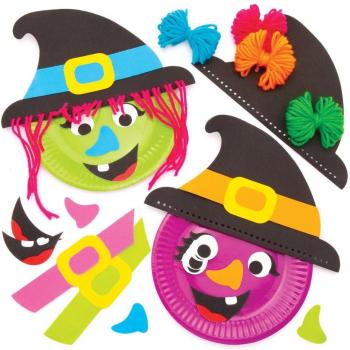 Witch Plate Decoration Kits (Pack of 4) with Green & Purple Plates