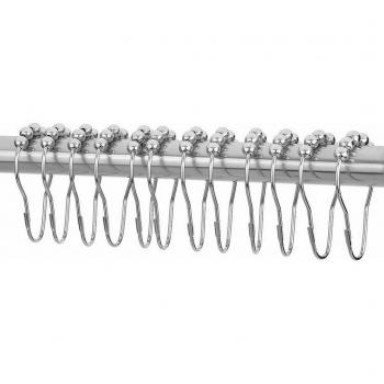 12pcs Polished Satin Nickel Shower Curtain Hooks with 5 Roller Balls