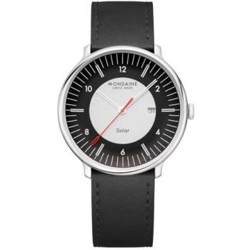 Mondaine Doppio Solar 41mm Black Dial, Black Vegan Grape Leather